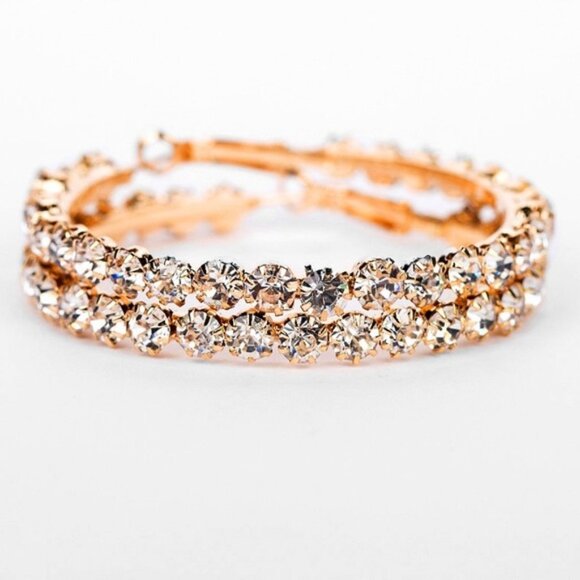 NEW Luxury Round Hoop Gold Double Zircon Earrings - Picture 1 of 5